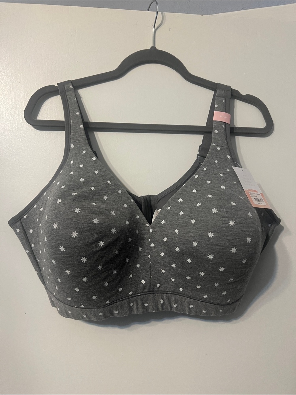 Seamless Gray Star-Print Wireless Bra - NWT size 42DDD